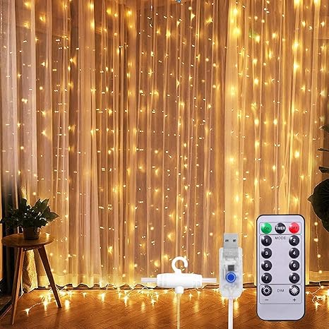 MIRADH Bright Led Net Mesh String Lights- Diwali Lights for Home Decoration 9.8ft x 6.6ft 180 LEDs 8 Modes Fairy Lights for Bedroom Diwali Light Decorative Lights (MRD-NET-WW-3x2-180) - Image 2
